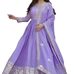 Women's Solid Embroidery Codding & Sequins Work Silk Gown with Dupatta Wear and Dupatta Set Long Dress, Latest Long Anarkali Gown Set for Women-51
