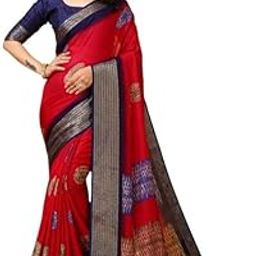 Amaya Enterprise Women's Soft Blooming Marshmallow Fabric Kalamkari Printed Saree With Unstitched Blouse 5.5Mtr (Red)-PID60488-20
