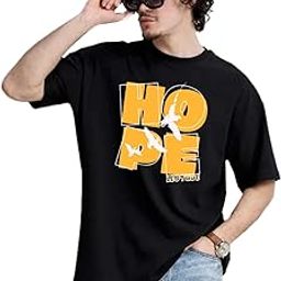 Half Sleeve Oversized Cottonblend Round Neck Drop Shoulder Printed T-Shirt for Men's (Color Black)-image-73