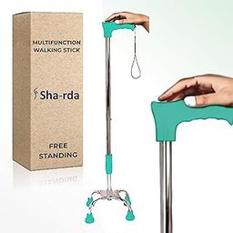 Sharda 4 Leg Strong Walking Stick for Old People Adjustable Height Heavy Duty Portable Ideal for Senior Citizen,Old,Light Weight Medical Walking ! Made by High Mild and Steel-picture-23