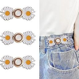 Instant Jeans Button Pins Waist Tightener Set (3 pcs White Flower pin) Make The Waist Fit for Skirt Pants Robe, No Sewing Required Waist Buckle for Loose Jeans Pants (White, Pack of 3)-image-63