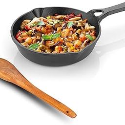 Lifelong Cast Iron Fry Pan 6 Inch with Wooden Spatula | Induction Friendly | Non-Stick Pre-Seasoned 100% Toxin & Teflon Free & Durable | Skillet for Cooking, Searing, Sautéing, & Frying (LLCIFP006)-image-55