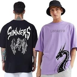 Men Cotton Round Neck Oversized Half Sleeve Printed T-Shirt Combo (Pack of 2)-image-43