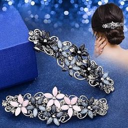 Melodio 2-Pack Elegant Rhinestone Hair Clips for Women and Girls – Sparkly Flower Barrettes, Stylish Hair Pins, Decorative Hair Accessories for Parties, Weddings-image-24