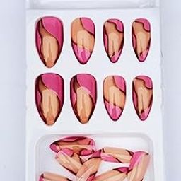 Press On Nails Set, Pink and Gold Design, Stiletto Shape, 24 Pieces, Artificial Nails for Festivals-image-50