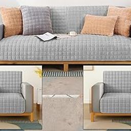 Stylista Velvet Premium Sofa Cover- Ultra Soft Quilted Couch Protector, Anti-Slip, Breathable & Washable Cover for 5-Seater(1 Three-Seater + 2 Single-Seaters), Light Grey-image-20