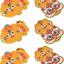 Chinese Money Pocket Red Envelopes: 6pcs Hong Bao Chinese Zodiac Lucky Money Packet for 2022 Year of the Tiger Party Favors-image-5