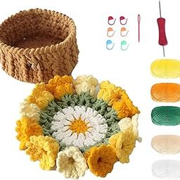 Crochet Flower Coaster,Crochet Coasters Handmade Lily of The Valley Coaster Set, Decorative Floral Coasters for Home and Cafe, Yellow Crochet Cup Mat with Basket-image-30