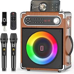 【US Top 1】JYX Karaoke Speaker with Two Wireless Microphones, Smart Party Pop Bluetooth Speaker with Bass/Treble Adjustment, Soundbar Outdoor Speakers PA System with Remote Control,LED Light for adults-13