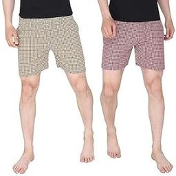 Men's Cotton Regular Fit Checkered Shorts with Inside Comfortable Elastic Waistband (Pack of 2)-10