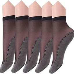 transparent fashion Socks Silky Anti-Slip Cotton Sole Sheer Ankle High Tights Hosiery Socks for Women and Girls, Anti-Slip Stylish Cotton Socks for womes (Set of 5Pair)-21