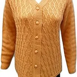 lady willington Women's Wool V-Neck Cardigan (PUREWOOLRAINBOWSEMICOTTYL_Golden Peach_XL)-picture-25