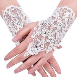 Wedding Lace Satin Gloves for Brides White Princess Gown Gloves for Women White Gloves for White Gown Bridal Gown Gloves White Wedding Gloves for Girls Net Lace Gloves - 1 pair-19