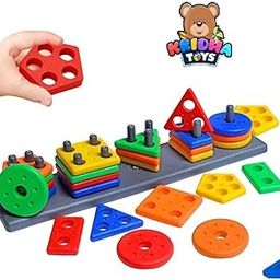 KRIDHA TOYS Plastic Geometric Blocks, Sorting & Stacking Toys for Toddlers and Kids Preschool, Color Stacker Shape Sorter Gift Educational Learning Toy for 3 Years Old Boys and Girls-91
