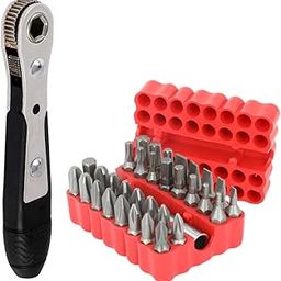 Sunkizzrs® 34-Pcs Ratchet Wrench Screwdriver Bit Set –1/4"(6.35mm)Hex Socket Double-Head Bidirectional Control—Mini Magnetic Ratchet Screw Driver Set with High Torque for Gadgets/Machines/Pocket Size-9