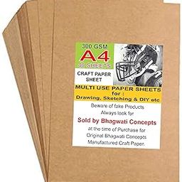 Bhagwati Concepts Pack of 40 Sheet - A4 Craft Paper 300 GSM - Brown Craft/Kraft Paper Sheet for DIY-image-20