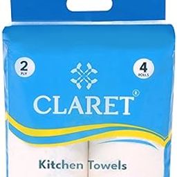 Claret Kitchen Towel Tissue Paper Roll Napkin | Soft & Highly Absorbent | 2 Ply | 60 Pulls Each Roll | Pack of 4 Roll | 60X4 Total 240 Pulls | Ideal For Cleaning Kitchen Accesssories Microwave & OTG-15