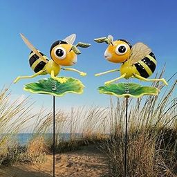 ARUNA DECOR PVC & Metal Colourful Bees Set of 2 Garden Decoration Outdoor Sticks/Stakes Lawn Decor, Garden Decor, Outdoor Decor Stick 10x10x15 cm-image-90