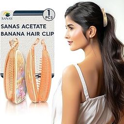 Sanas Cellulose Acetate Banana Hair Clip 1Pc Barrette for Thick and Thin Hair Imported Acrylic Non Slip Clutcher Accessory for Women and Girls 1Pc (Peach)-42