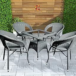 Garden Patio Seating Chair And Table Set Outdoor Balcony Garden Coffee Table Set Furniture With 1 Square Table And 4 Chairs Set (Grey) - Rattan, 32 Inch, 19 Inch-image-20