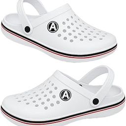 Classic Garden Clogs with Ventilation Holes, White with Black and Red Stripes, Slip-on Style-picture-49