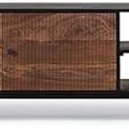 G Fine Furniture Wooden Entertainment Tv Unit for Living Room | 2 Doors & 2 Open Shelf Storage | Media Console Tv Cabinet for Drawing Room |Sheesham Wood/Engineered |Brown Sheesham & Black-1