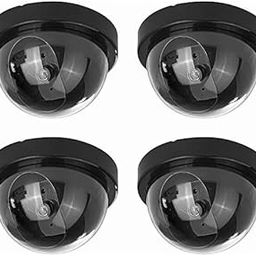 Hoxxu Dummy Camera Black Fake Security CCTV Dome Camera with Flashing Red Led Light with Security Alert Sticker Decals (4 Pcs)-picture-3