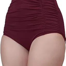 megaska High Waisted Swimsuit Bottom Tummy Control Ruched Bikini Bottom Vintage Bathing Swim Shorts for Women-picture-12