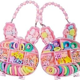 50+ Pcs Multicolor Hair Accessories Set for Girls | Cute Bunny Shape Box with Rubber Bands & Clips | Rakhi Gift | Random Color-image-10
