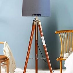 Hopdezyo Wooden Designer Tripod Floor Lamp with Grey Shade for Living Room & Bedroom Decor-picture-3