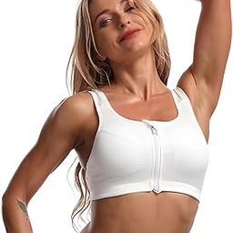 Women's High Support Padded Front Zip Racerback Sports Bra with Adjustable Straps, Size M to 5XL-image-18