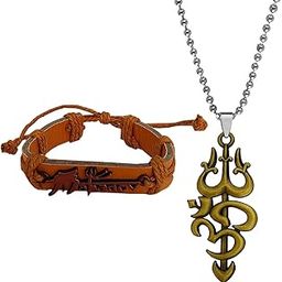 Temple Jewellery Alphabet Mahadev Brecelet Bolenath Om Trishul Pendant Chain Copper Leather Zinc Religious Jwellery Set For Men And Women-image-70