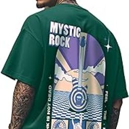 Pure Cotton Oversized Baggy Fit Drop Shoulder Stylish and Latest Graphic Printed Round Neck Half Sleeves T-Shirt for Men (Available Color Options: Black, Green, Royal Blue, Lilac & Sky Blue)-4