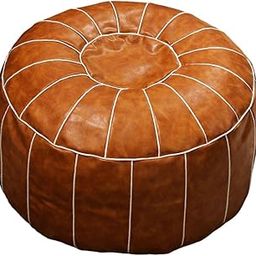 CALANDIS™ Bohemian Leather Pouf Cover Bedroom Decor Embroider Craft 21inch Round Brown | Ottomans, Footstools & Poufs | Furniture-image-75
