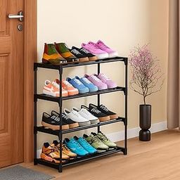 SUBEKYU 4 Tier Shoe Rack with Shelf, Folding Shoe Rack for Bedroom, Living Room,Entryway, Black,Footwear Stand for Home, ShoeRack Plastic 4 Shelf Blue (Black)-image-15