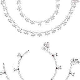 Pack of 2 Pair Indian Traditional Ethnic White Metal Anklet Silver Leg Bracelet For Women Payal Girls Kolusu-image-86