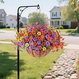 UJEAVETTE Artificial Flowers Basket Porch Flower Centerpieces Decor Fake Hanging Plant Colorful-image-43