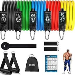 Hykes Unbreakable Resistance Bands Set (11Pcs) for Exercise, 100% Natural Latex Toning Tubes Kit for Workouts, Stretching for Men and Women (100Lbs),Natural Latex-picture-29