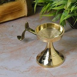 NEETU ARTS Pure Brass GOL Aarti Stand | Heavy Pooja Deepak Holder for Home Temple & Rituals | Traditional Spiritual Decor | 3 Inches, 200gm-image-4