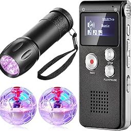 Dunzy 4 Pcs Ghost Hunting Equipment Kit includes 1 Digital Voice Recorder 2 LED Light Up Pet Cat Ball 1 Black UV Flashlight, 8 GB (Practical)-27