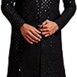 vastramay Men Black 3-Piece Sherwani Kurta Pyjama Set - Sequin Embroidery-picture-0