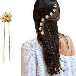 Metal Elegant Pearl and Gold Fusion Juda Bun Pin/Hair Pin/Hair Clip/Hair Accessories for Women and Girls | Golden - 2318, Set of 8-image-2
