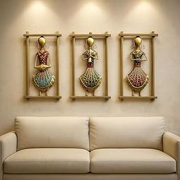ZXC Metal Wall Art for Living Room Decoration - Handmade Rajasthani Musician Showpiece for Wall Decoration - Set of 3 Frames - Size-12 x 6.5 Inches Each-image-30