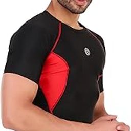 ReDesign Apparels Recharge Men Polyester Compression Half Sleeves Tshirt (Medium, DC Black/RED)-image-10