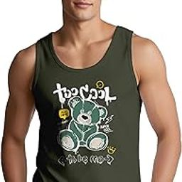 Stylish Teddy Bear Printed 100% Cotton Vest for Men-picture-56