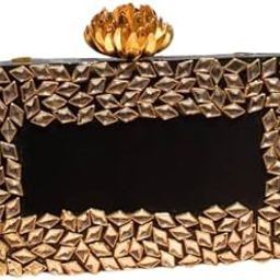 Luxury Resin Clutch Purse for Women – Handcrafted Gold Kundan-Inlaid Evening Bag with Gold Chain and Floral Closure – Elegant Party Handbag and Wedding Accessory-image-20