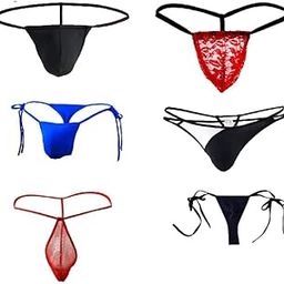 Men's Sexy G String Briefs Assorted Thong Collection, 6-Pack, Multiple Styles and Colours, Black, Red, Blue Regular Fit (S,M,L)-image-8