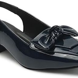 Women's Patent Finish Sling Back Block Heel Mule with Bow-image-19