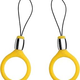ONCRO® Pack of 2 Yellow Round shape Silver top charm Keychain Silicone Finger Ring Lanyard for Mobile Phones Hanging thread Strap Anti-Slip ideal for Cameras keys pen drive electronics accessories-12