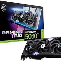 MSI GeForce RTX 5060 Ti 8G Gaming Trio OC Graphic Card - NVIDIA GeForce RTX 5060 Ti GPU, 8GB GDDR7 128-bit Memory, 28 Gbps, PCI Express Gen 5 x16 Interface, Upto 2647 MHz, STORMFORCE Fan-12